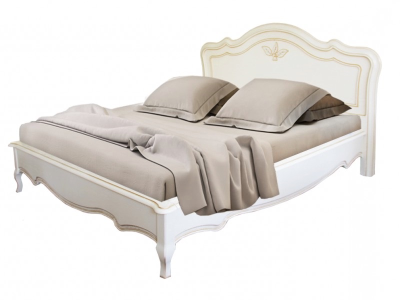 Кровать двуспальная "Трио" белая эмаль с золотой патиной