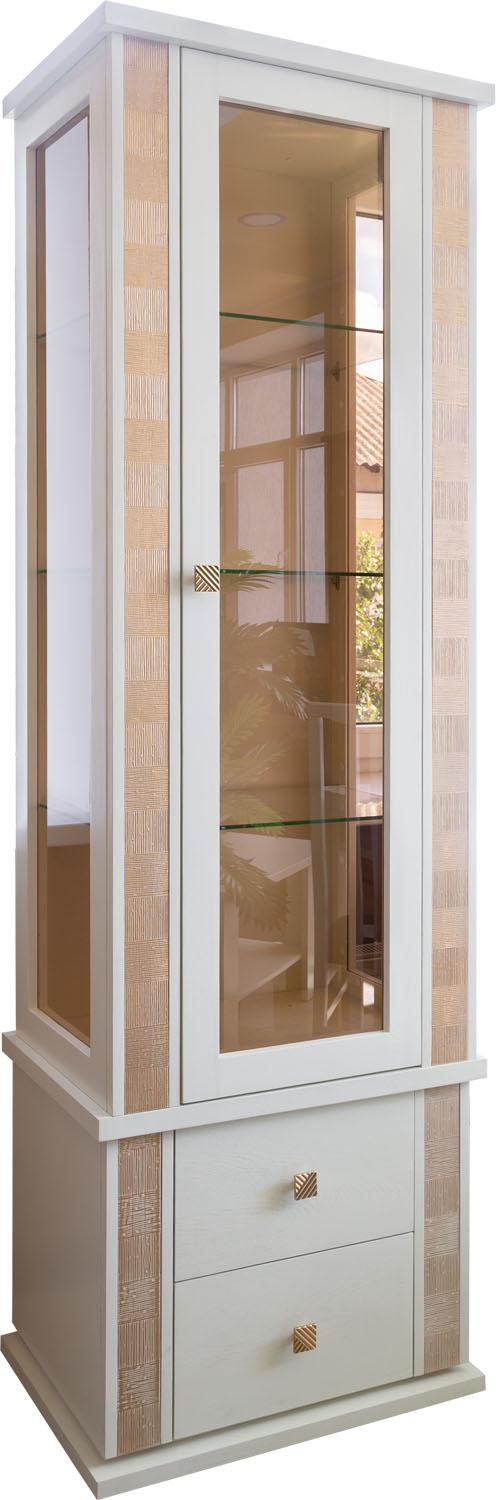 Шкаф с витриной «Тунис» П6.343.0.19 (П343.19-1Ш) слоновая кость с золочением
