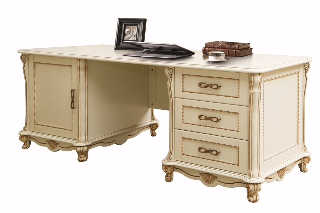 Стол письменный "Алези" двухтумбовый слоновая кость с золочением