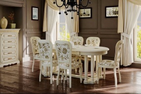 Стол обеденный "Атлант+стулья Идальго 4"  слоновая кость с золочением