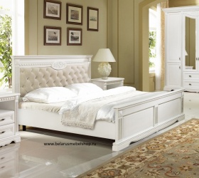 Кровать двуспальная "Афина" белая эмаль с патиной серебро