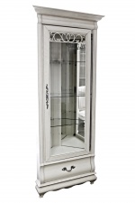 Шкаф с витриной угловой "Оскар" белая эмаль с темной патиной