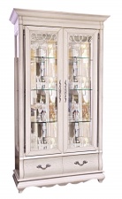 Шкаф с витриной двухдверный "Оскар" белая эмаль с темной патиной Шкаф с витриной двухдверный "Оскар" белая эмаль с темной патиной