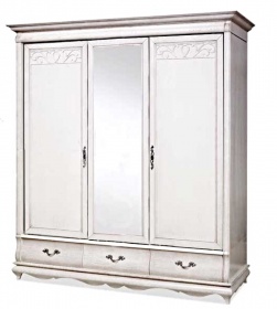 Шкаф трехдверный "Оскар" белая эмаль с темной патиной